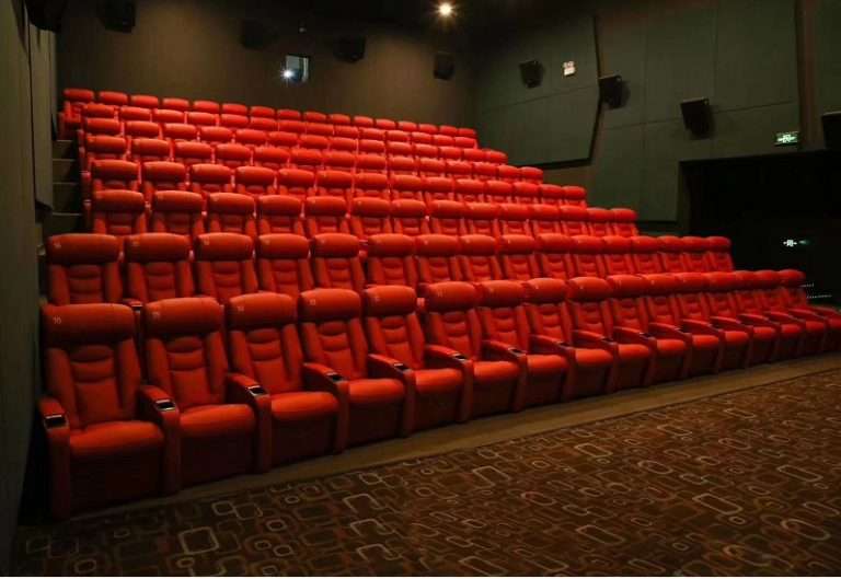 Red Movie Theater Recliners With Embroidery Numbers