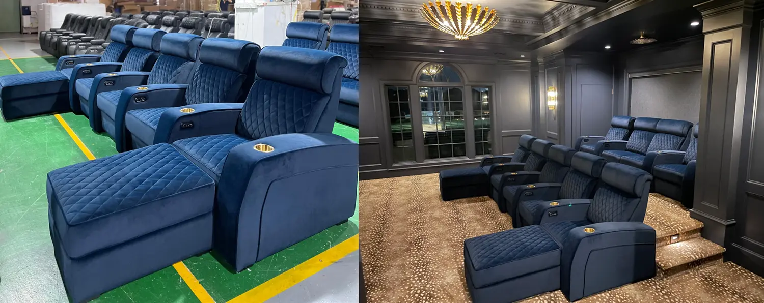 LS-888 fabric home theater recliner image in workshop VS. at customer's home