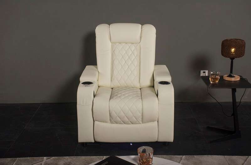 white reclining theater chair with storage