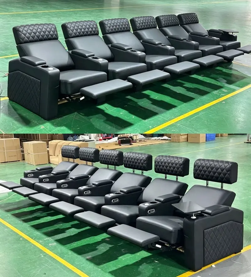 black leather power theater recliner LS-6102 fully reclined