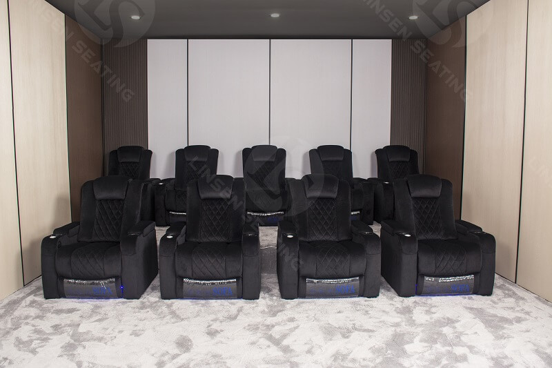 home theater seating in black fabric