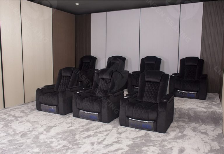 small home theater with black home theater sofa