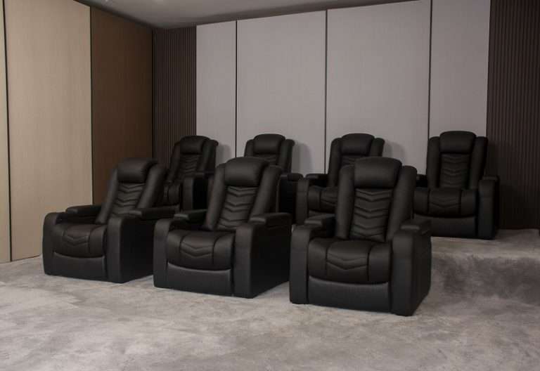 black leather home theater seating