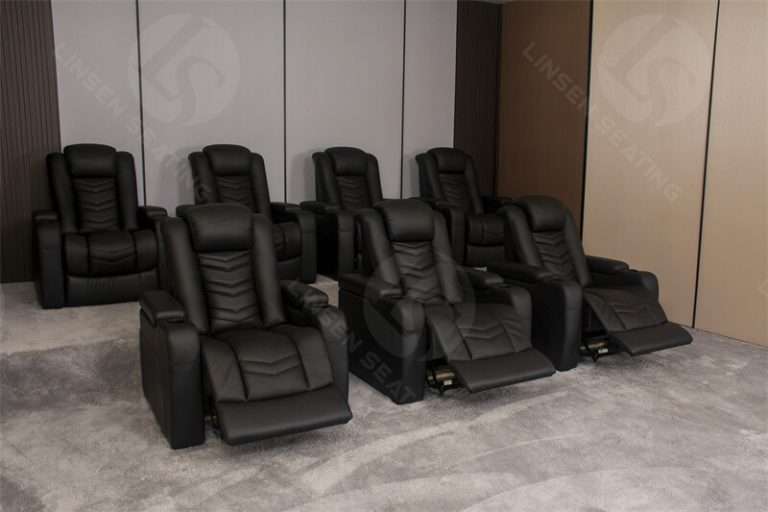 Black Leather Home Theater Seating Media Sofa Recliner Linsen Seating