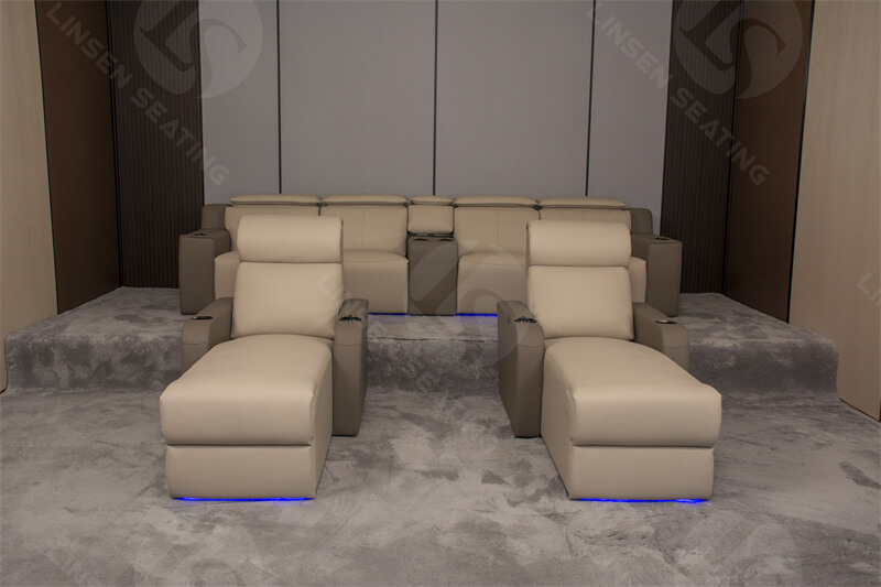 home theater with leather theater recliner