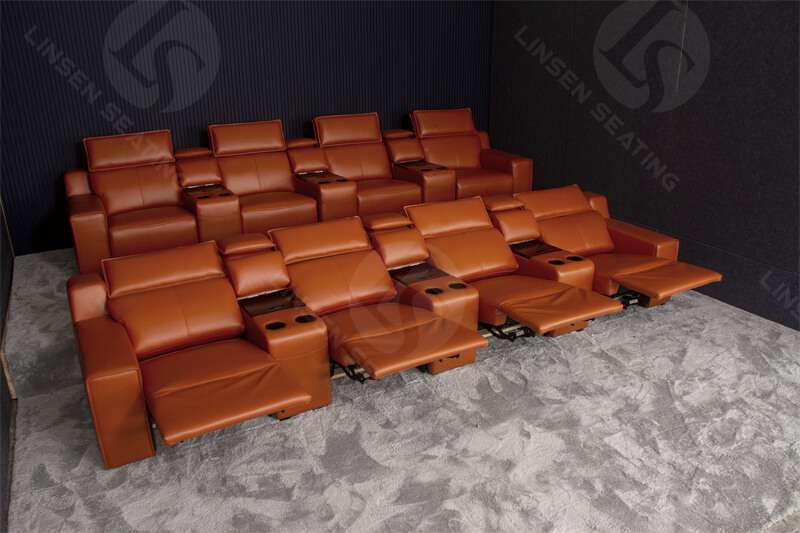 leather home theater sofa in orange color