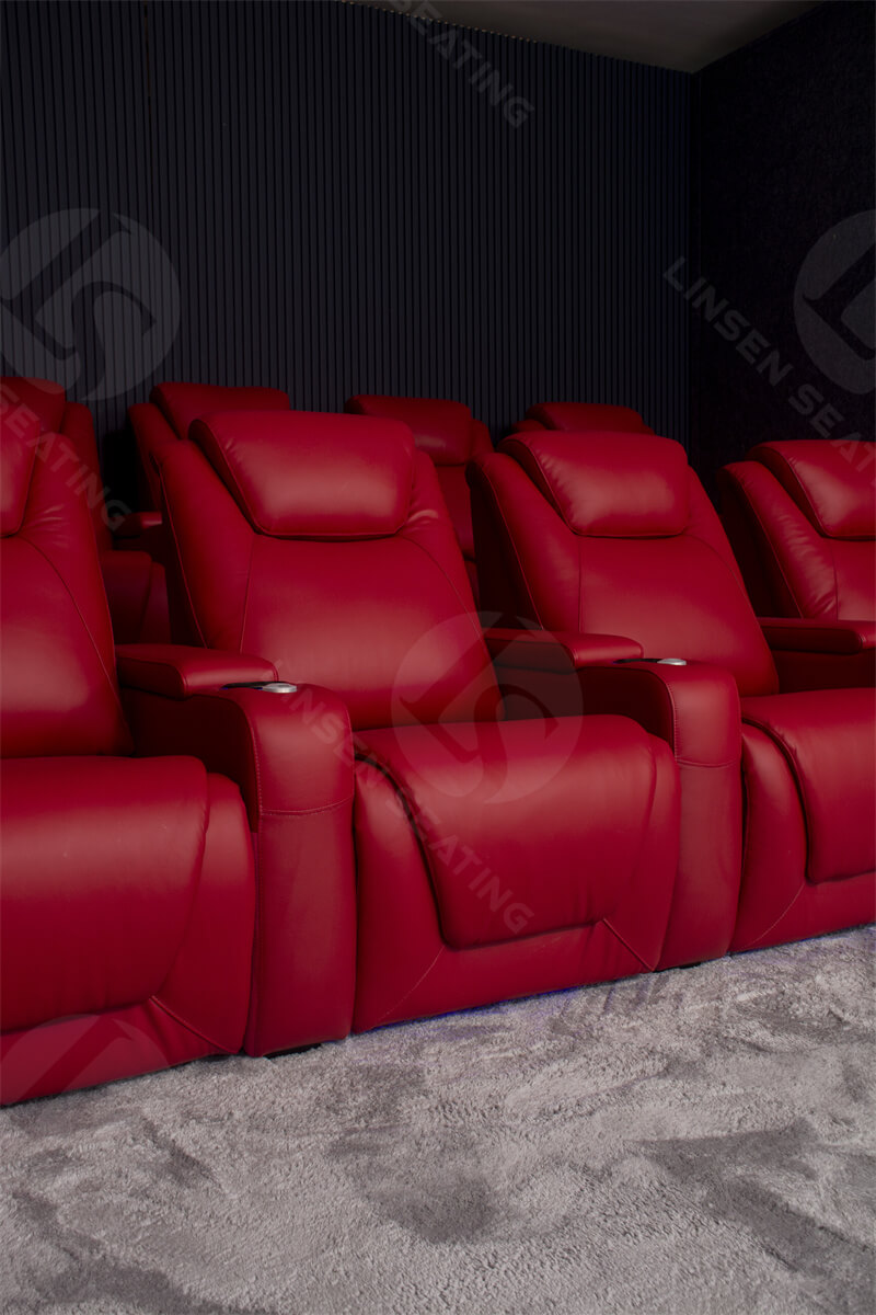 red leather theater room sofa