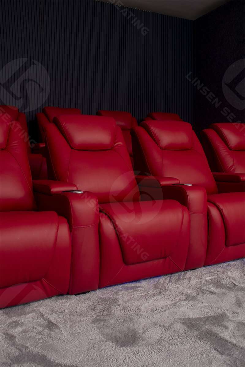 red leather theater room sofa