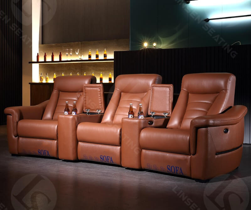theater recliner with big console unit in the middle