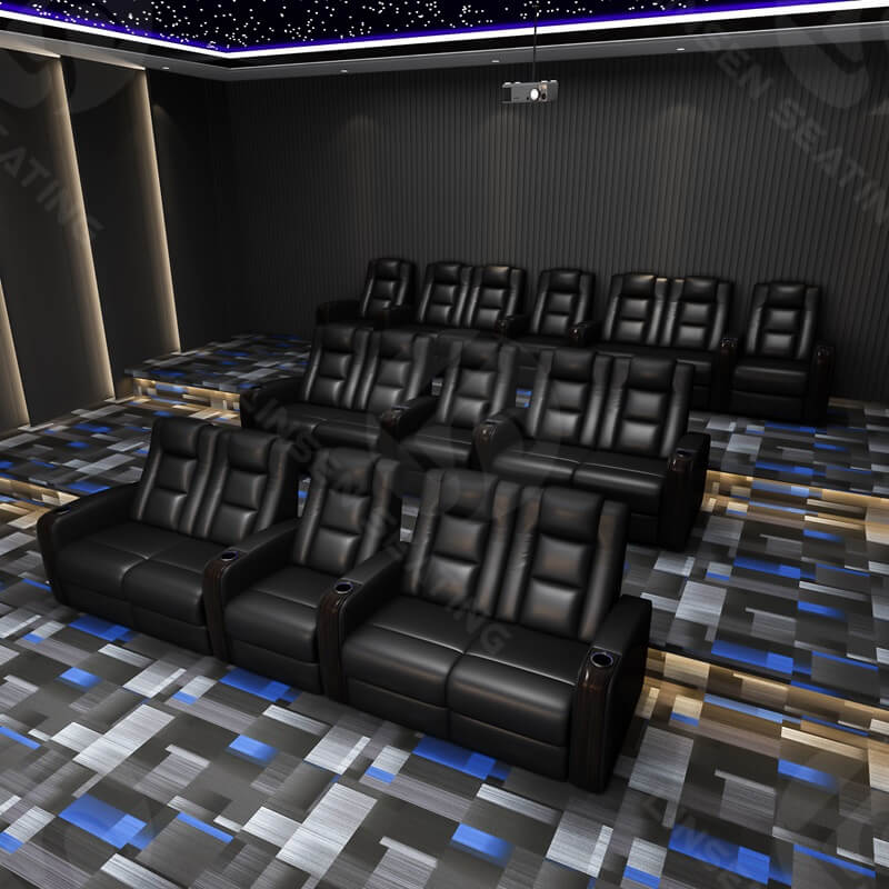 black leather theater loveseat