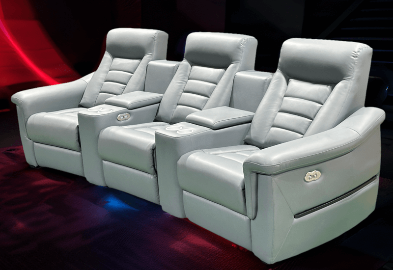 grey leather media recliners