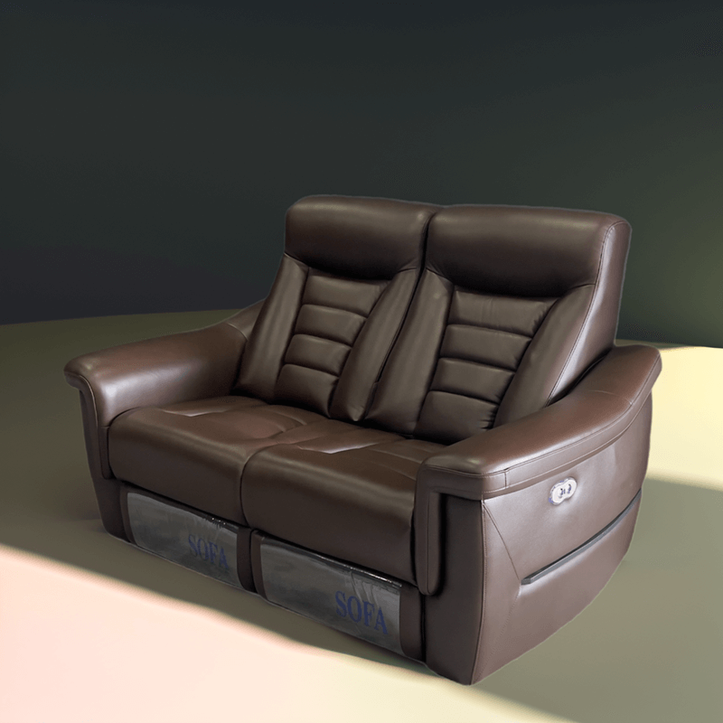 brown leather reclining loveseat for home theater