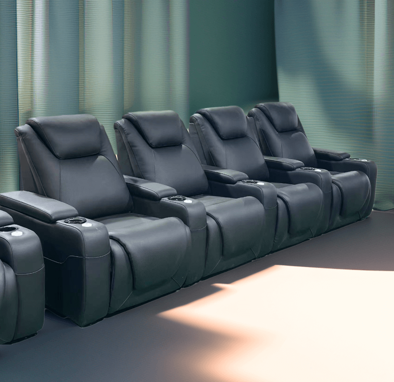 four seater black cinema recliners