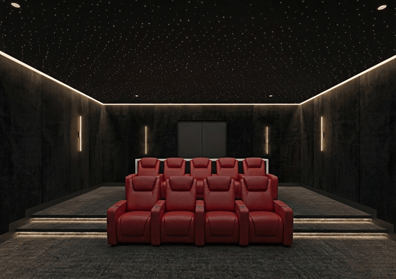 home cinema ideas with red recliner chairs