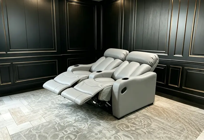 Grey leather manual recliner LS-M2631 for home theater, 2-seat