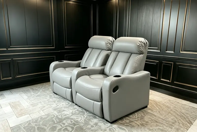 LS-M2631 leather manual recliner front view in dark home theater room