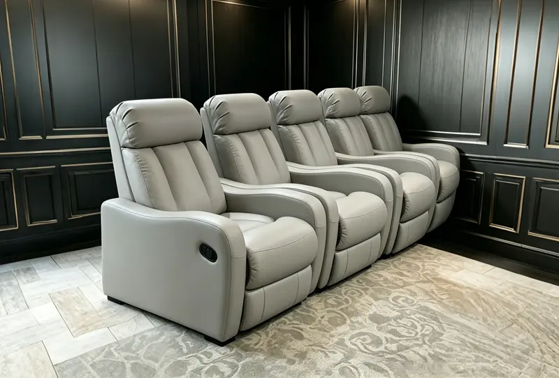 LS-M2631 manual recliner in upright seating position, grey leather
