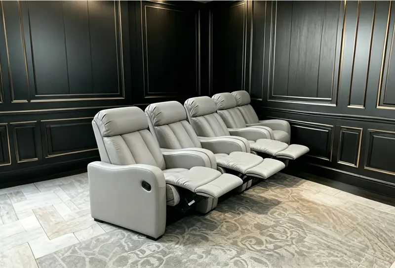 Leather manual recliner LS-M2631 in mid-recline position with footrest out